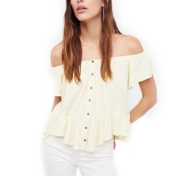 Free People Tops - Free People Mint Julep Knit‎ Blouse Yellow Medium